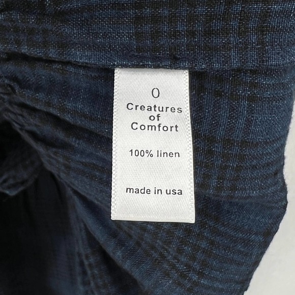CREATURES OF COMFORT Dress Womens 0 Blue Plaid Linen Button Front Tie Shoulder - Picture 13 of 16